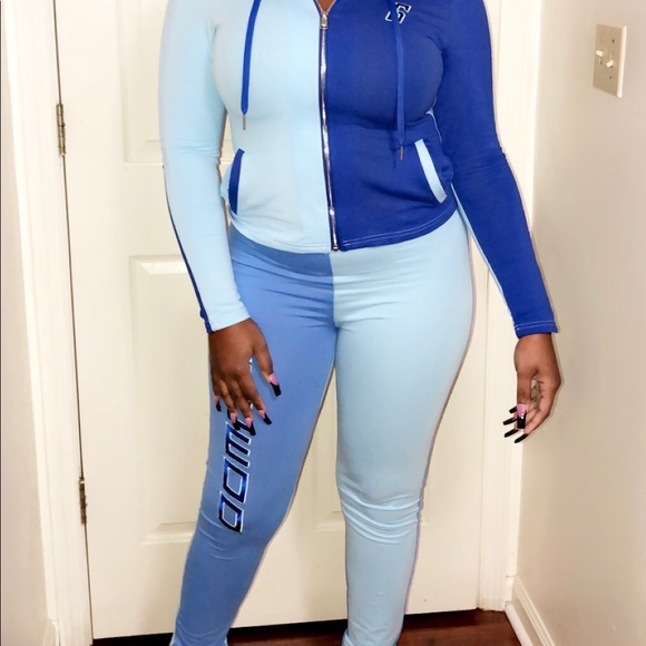 GSUWOO Blue color block zip hoodie set - Picture 6 of 9